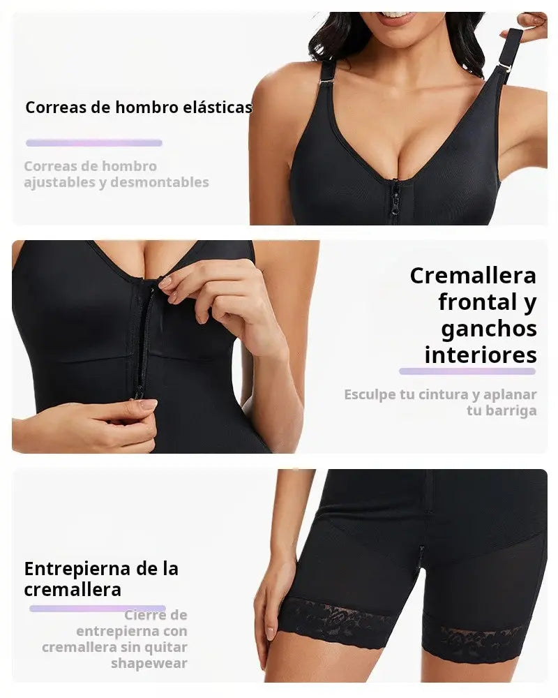 Butt-lifting shaper with tummy control and crotch zipper