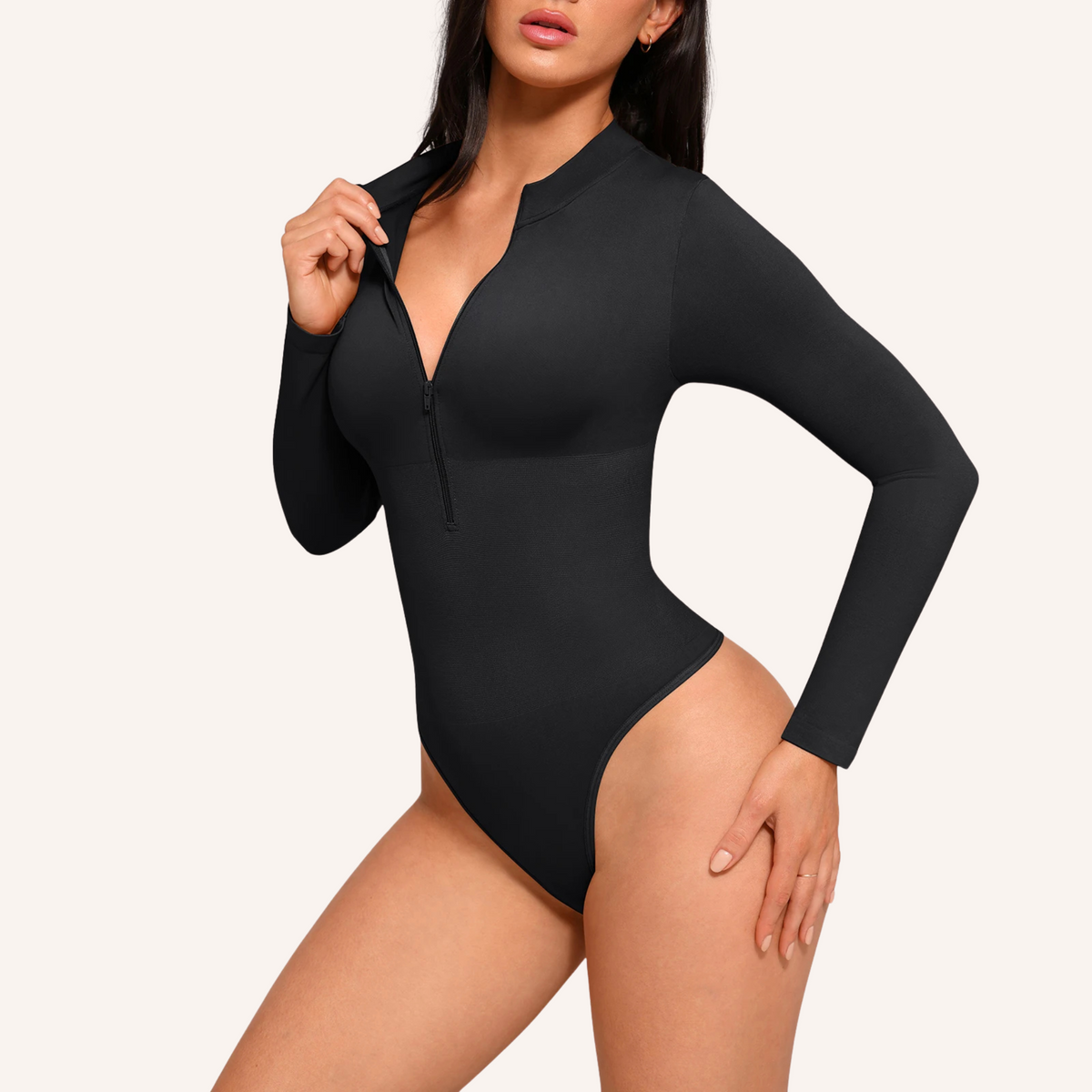 Bodysuit with long sleeves and zipper