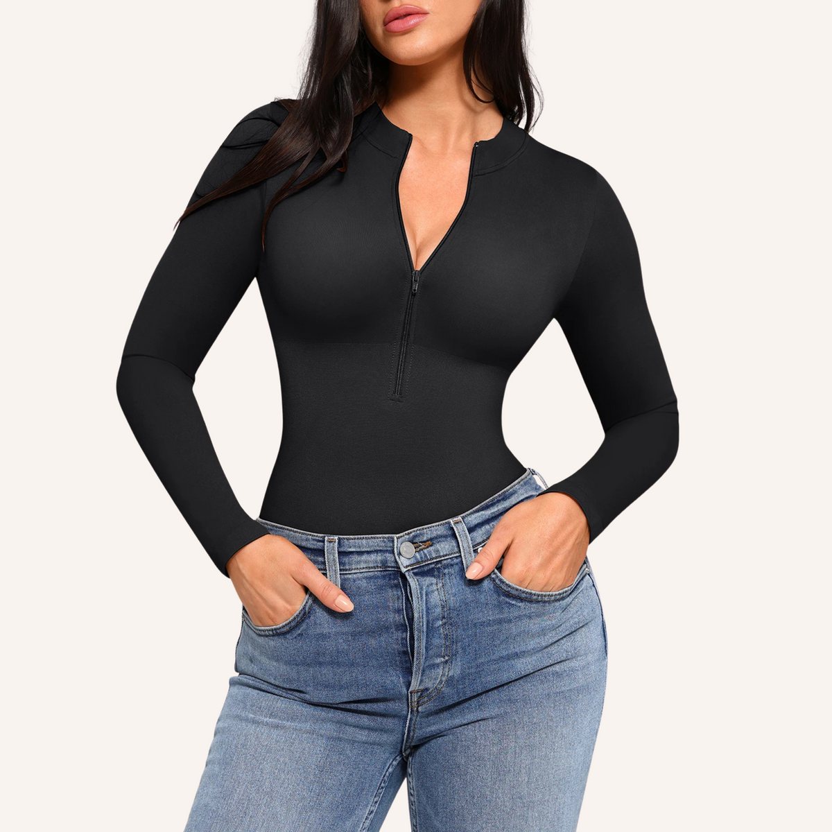 Bodysuit with long sleeves and zipper