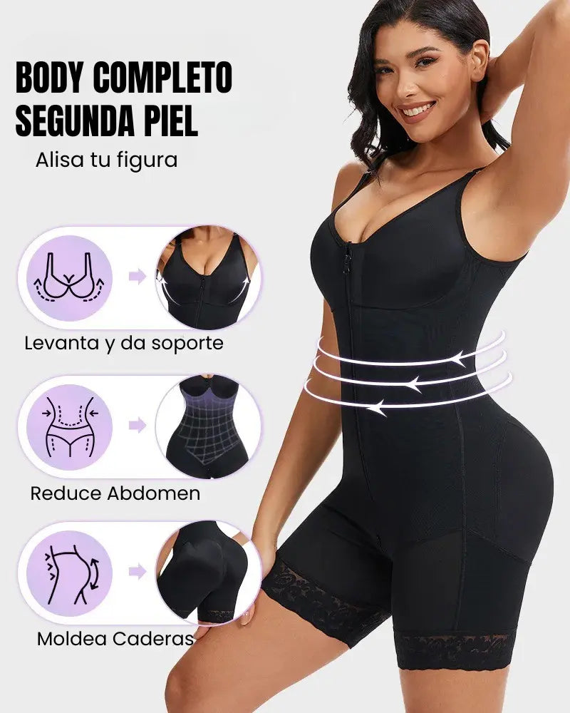 Butt-lifting shaper with tummy control and crotch zipper