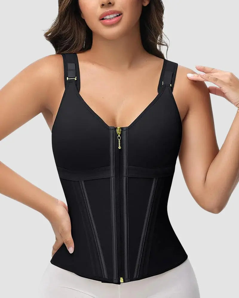 Double-layer waist shaper with tummy control and bra