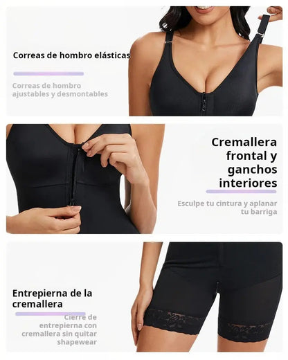 Butt-lifting shaper with tummy control and crotch zipper